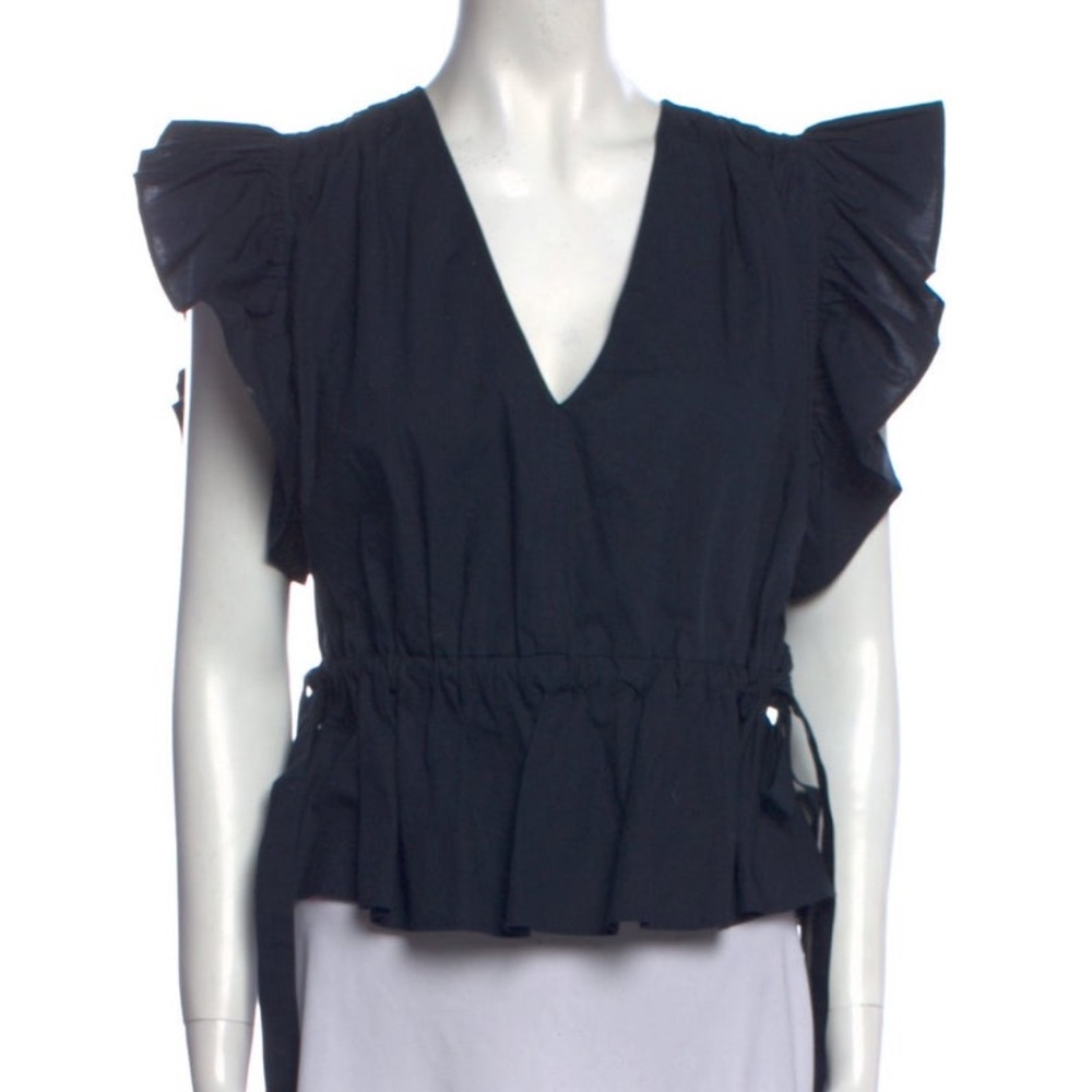 Ulla Johnson navy Ruffled V-Neck Top